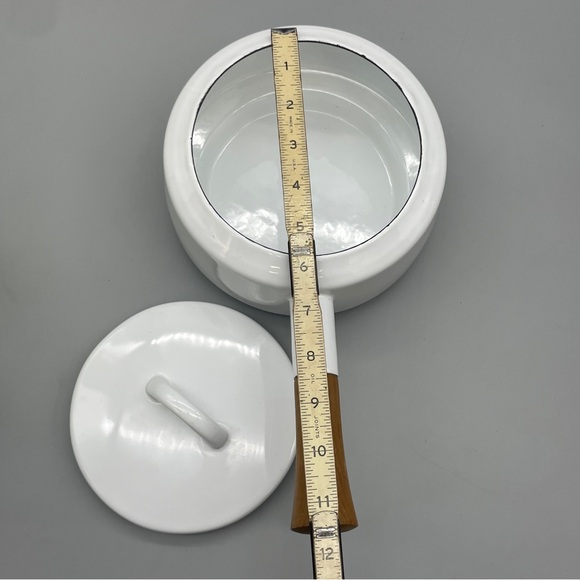 Dansk Enamelware Fondue Pot Saucepan White Teak Handle - Picture 12 of 12